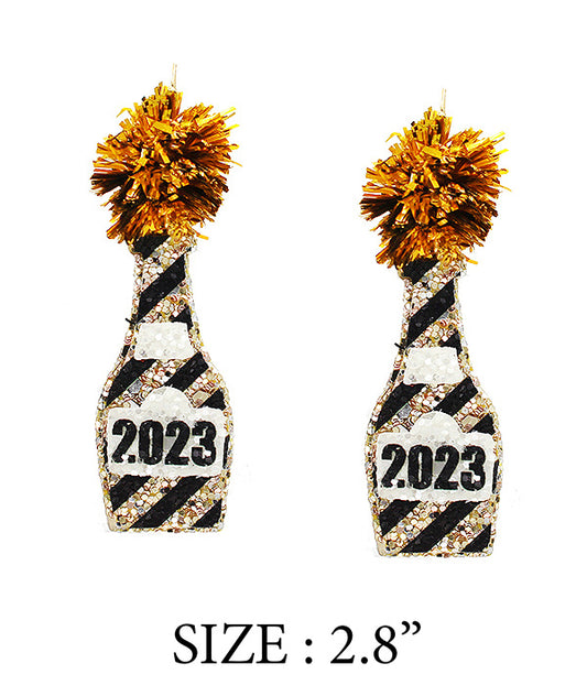 NEW YEAR THEME GLITTER CHAMPAGNE EARRING