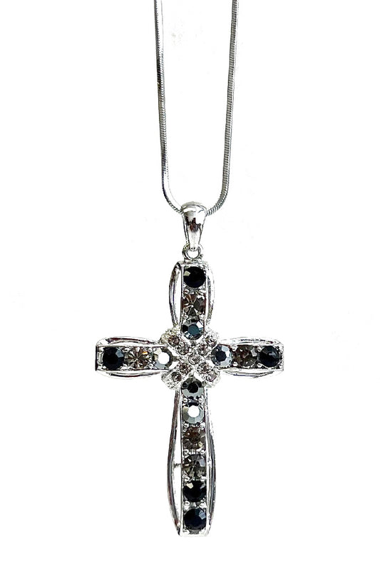 MADE IN KOREA WHITEGOLD PLATING CRYSTAL STUD CROSS PENDANT NECKLACE