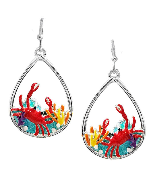 SEALIFE THEME EPOXY TEARDROP EARRING - CRAB