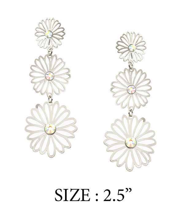 PAPER THIN METAL FILIGREE FLOWER LINK DROP EARRING