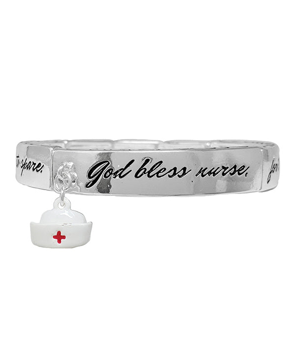 NURSE THEME 3D CHARM STRETCH BRACELET - GOD BLESS NURSE