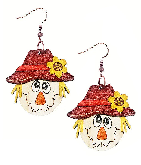 THANKSGIVING THEME WOODEN SCARECROW EARRING