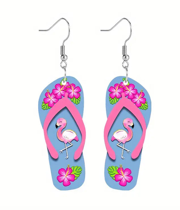 TROPICAL BIRD THEME FLIPFLOP EARRING - FLAMINGO