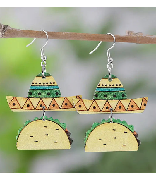 MEXICO THEME SOMBRERO AND TACO EARRING