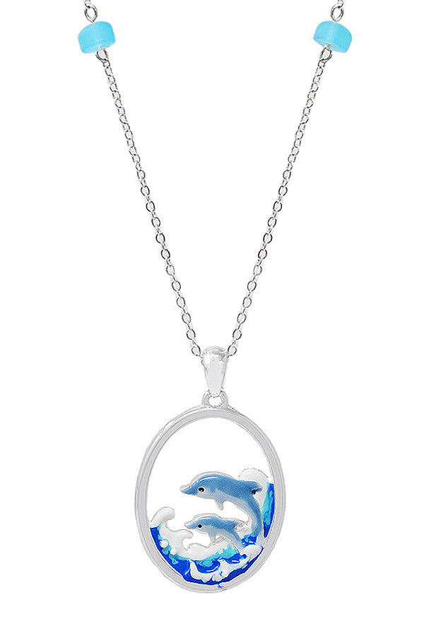 SEALIFE THEME EPOXY PENDANT NECKLACE - DOLPHIN