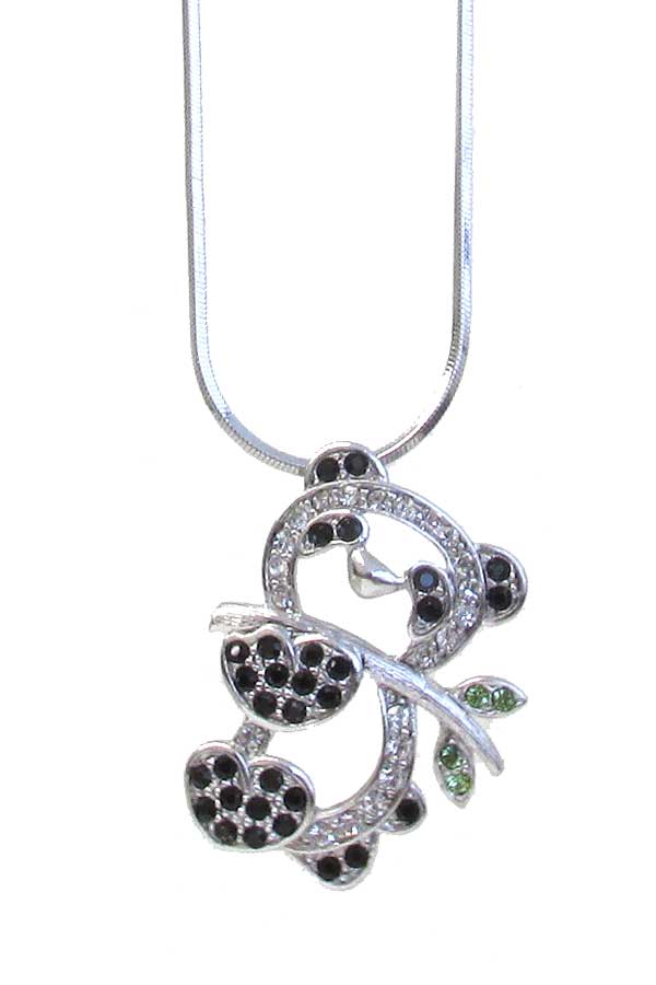 MADE IN KOREA WHITEGOLD PLATING CRYSTAL PANDA BEAR PENDANT NECKLACE