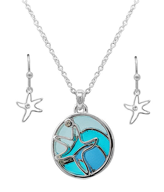 SEALIFE THEME STAINED GLASS WINDOW INSPIRED MOSAIC PENDANT NECKLACE - STARFISH