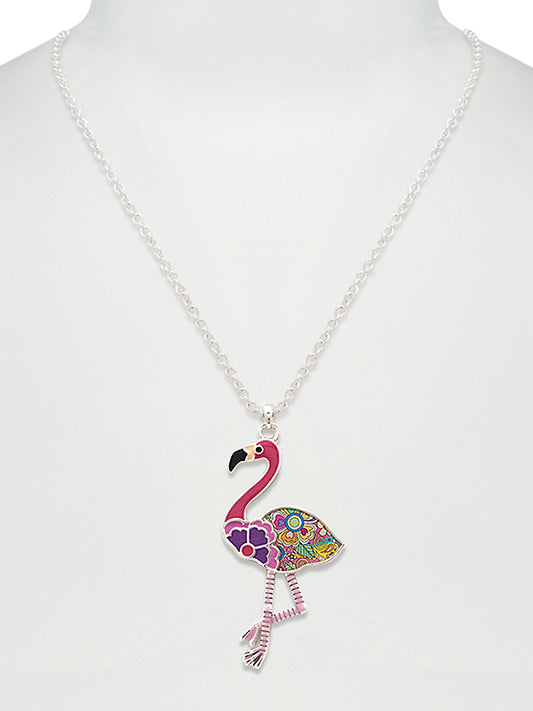 DESIGNER PATTERN PENDANT NECKLACE - FLAMINGO