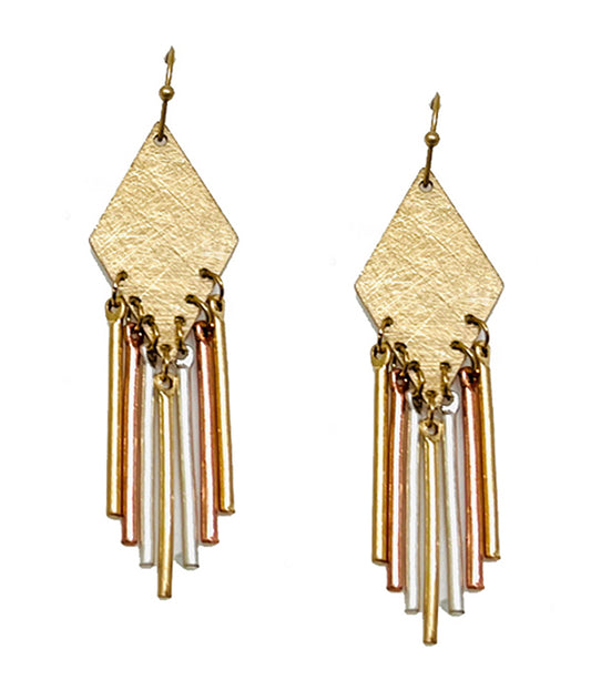 SCRATCH METAL PLATE AND MULTI BAR DROP EARRING - BRASS METAL