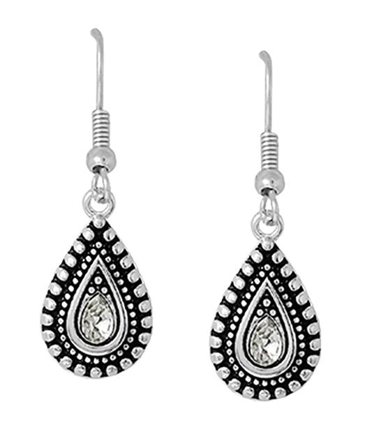 DESIGNER TEXTURED CRYSTAL CENTER TEARDROP EARRING
