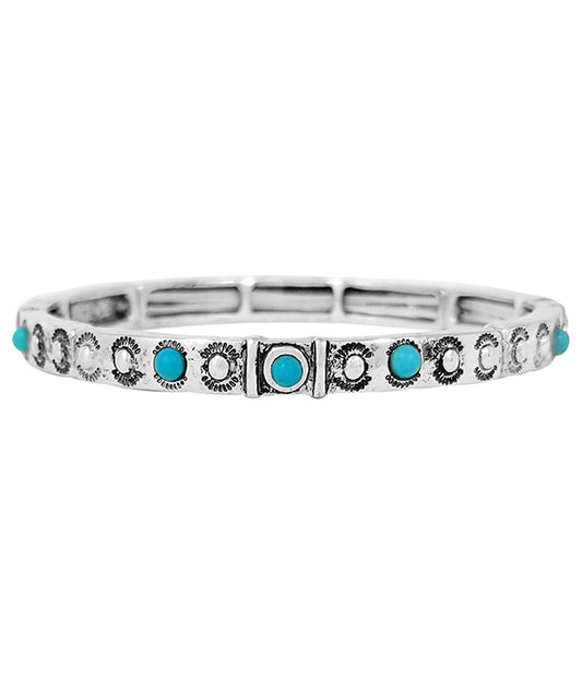 WESTERN THEME TURQUOISE STACKABLE STRETCH BRACELET