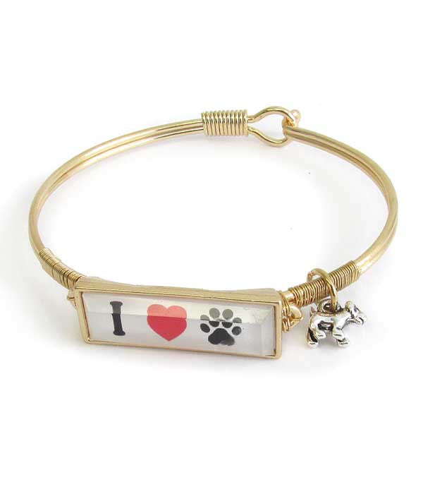 PET LOVERS THEME WIRE BANGLE BRACELET - I LOVE PAW