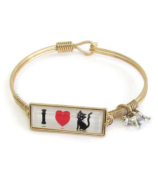 PET LOVERS THEME WIRE BANGLE BRACELET - I LOVE CAT