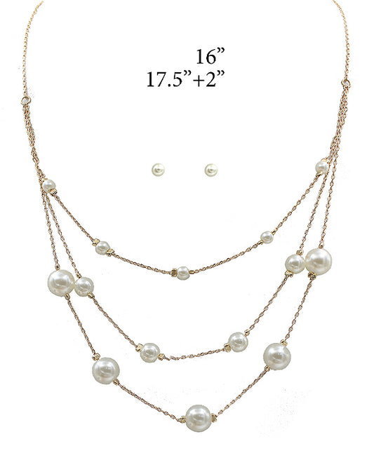 TRIPLE LAYER PEARL CHAIN NECKLACE SET