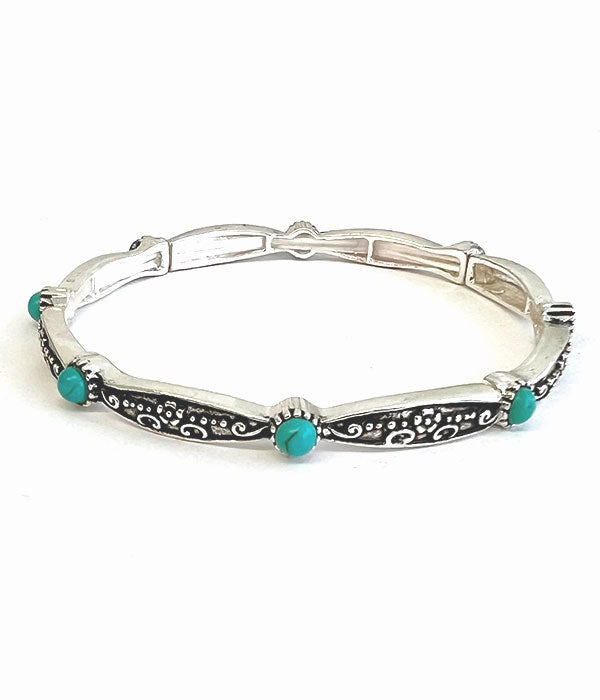 DESIGNER TEXTURED TURQUOISE STACKABLE STRETCH BRACELET