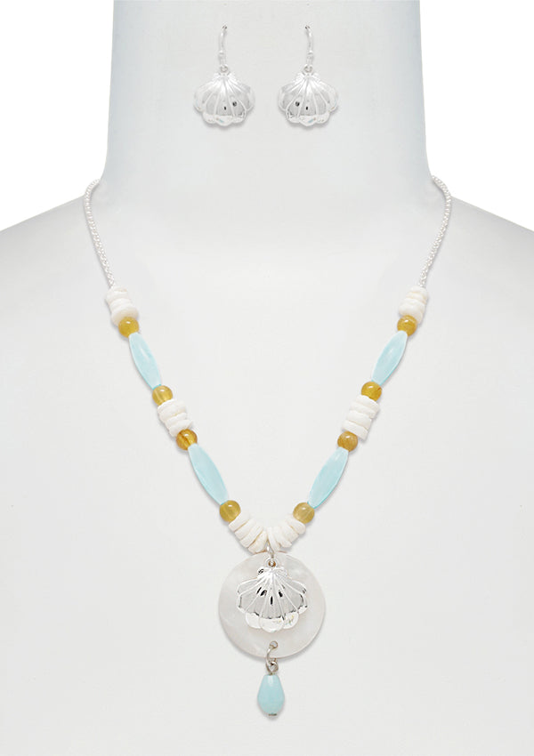 SEALIFE THEME SHELL PENDANT NECKLACE SET - SHELL