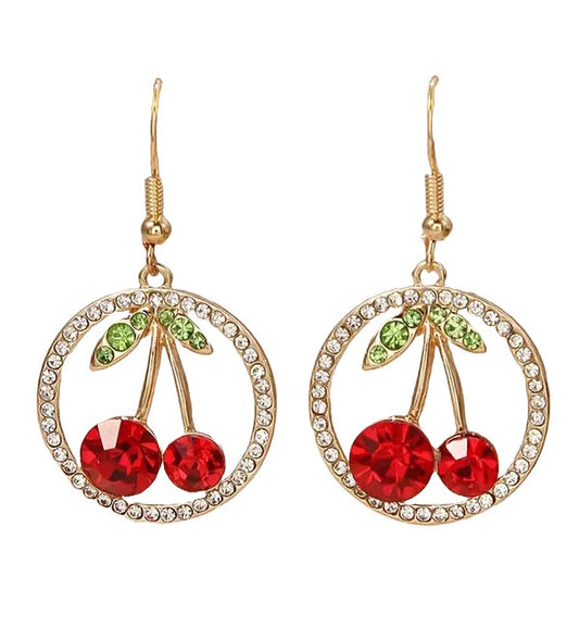 Crystal Cherry Circle Drop Earrings