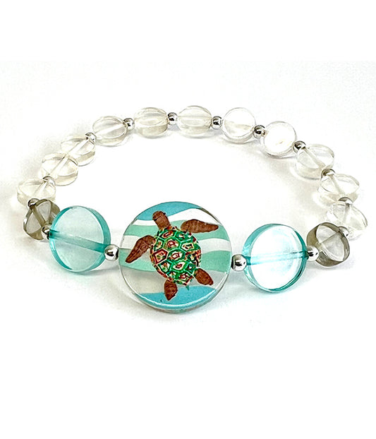 SEALIFE THEME ACETATE STRETCH BRACELET - TURTLE