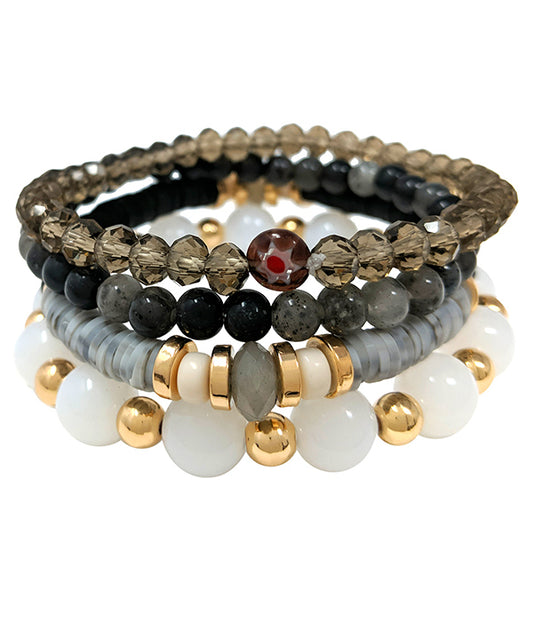 MULTI SEMI PRECIOUS STONE MIX 4 STRETCH BRACELET SET