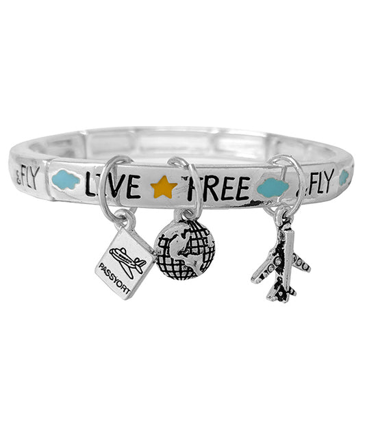 TRAVEL THEME MULTI CHARM STRETCH BRACELET - AIRPLANE