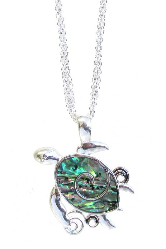 ABALONE SEALIFE THEME PENDANT NECKLACE - TURTLE