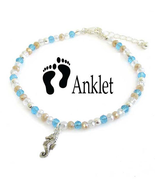 SEALIFE THEME MIXED BEADS ANKLET - SEA HORSE