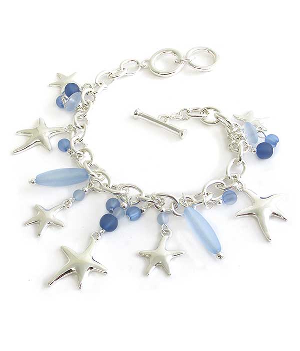 SEALIFE THEME MULTI CHARM TOGGLE BRACELET - STARFISH SEA GLASS