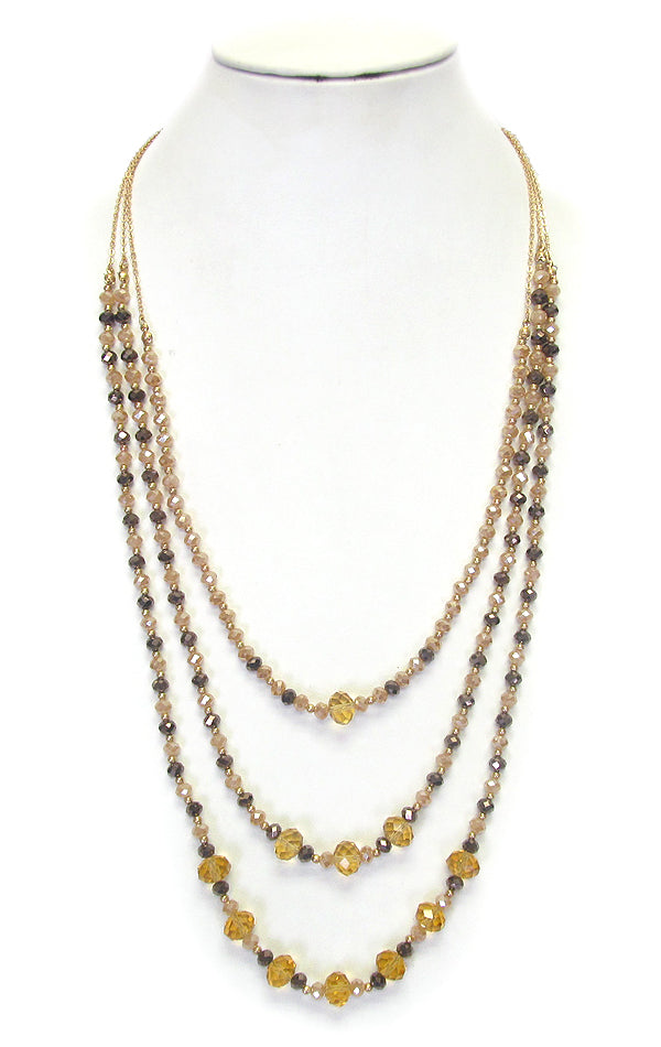 MULTI LAYER FACET STONE BEAD LONG NECKLACE
