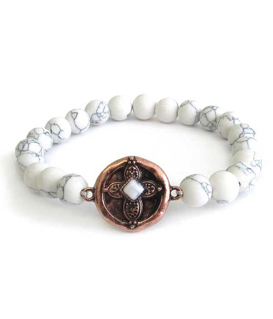 WESTERN THEME STONE STRETCH BRACELET - CROSS