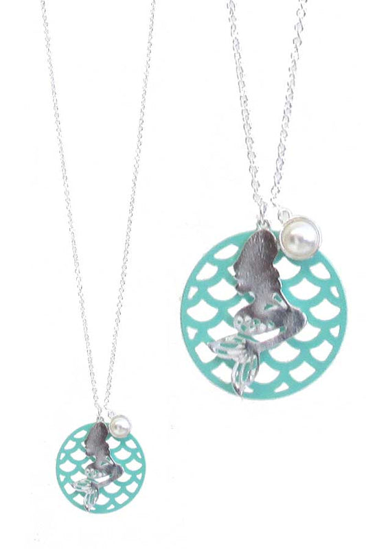 SEALIFE THEME METAL FILIGREE AND ENAMEL COAT PENDANT NECKLACE -