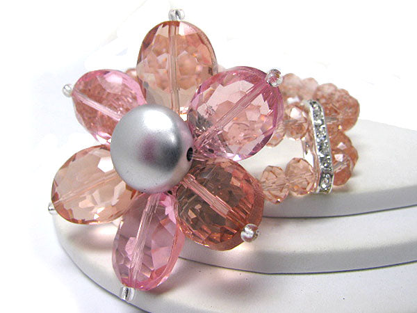 CRYSTAL AND FACET GLASS FLOWER STRETCH BRACELET