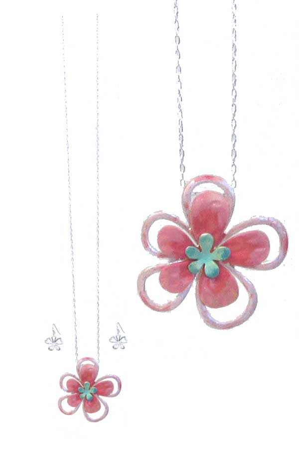 EPOXY FLOWER PENDANT LONG NECKLACE SET