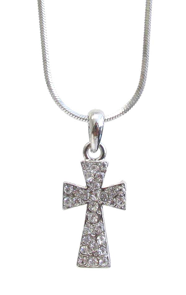 MADE IN KOREA WHITEGOLD PLATING CRYSTAL CROSS PENDANT NECKLACE