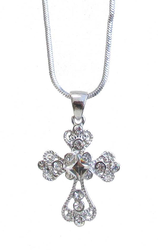 MADE IN KOREA WHITEGOLD PLATING CRYSTAL CROSS PENDANT NECKLACE