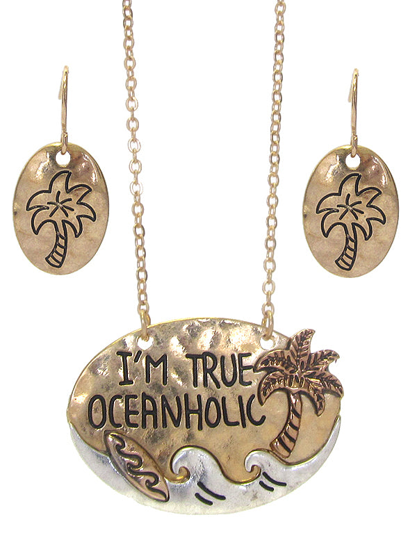 SEALIFE THEME MESSAGE PENDANT NECKLACE SET - I AM TRUE OCEANHOLIC