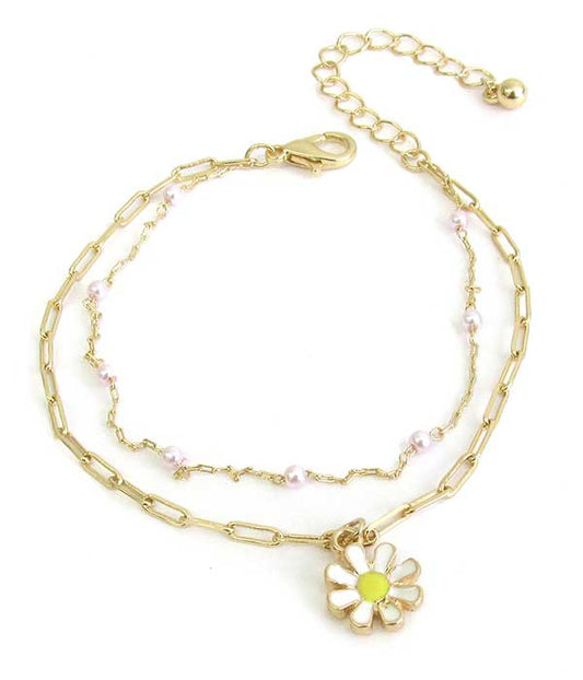 DOUBLE LAYER EPOXY FLOWER CHAIN BRACELET