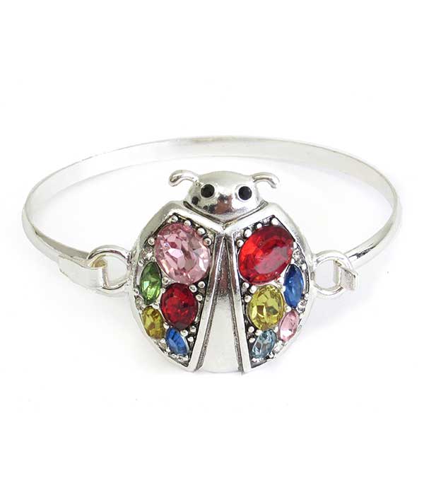 GARDEN THEME CRYSTAL WIRE BANGLE BRACELET - LADYBUG