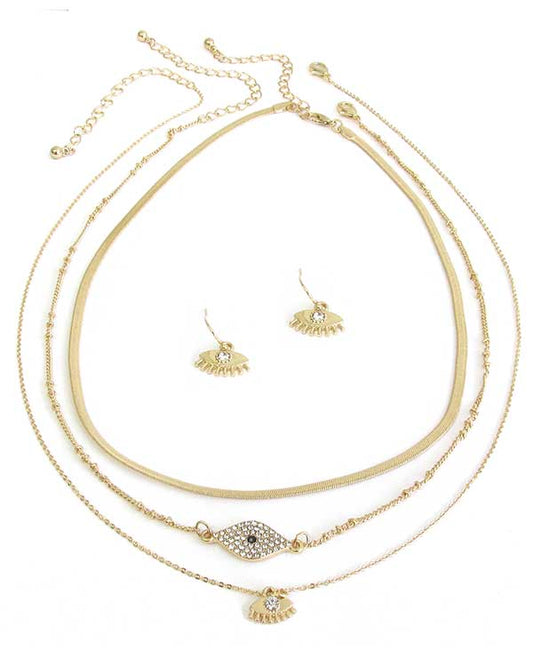 CRYSTAL EVIL EYE TRIPLE NECKLACE SET