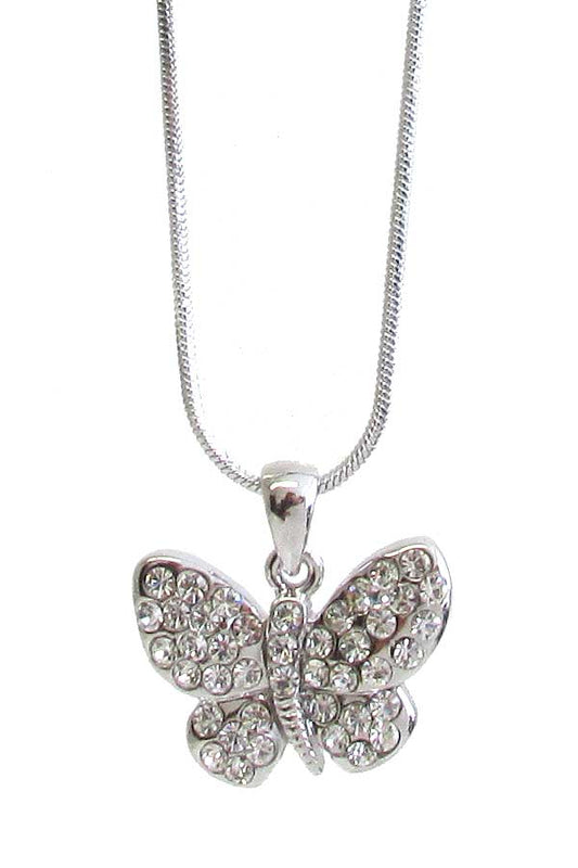 MADE IN KOREA WHITEGOLD PLATING CRYSTAL BUTTERFLY PENDANT NECKLACE