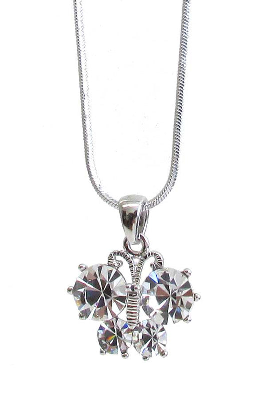 MADE IN KOREA WHITEGOLD PLATING CRYSTAL BUTTERFLY PENDANT NECKLACE