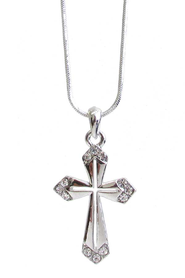 MADE IN KOREA WHITEGOLD PLATING CRYSTAL CROSS PENDANT NECKLACE