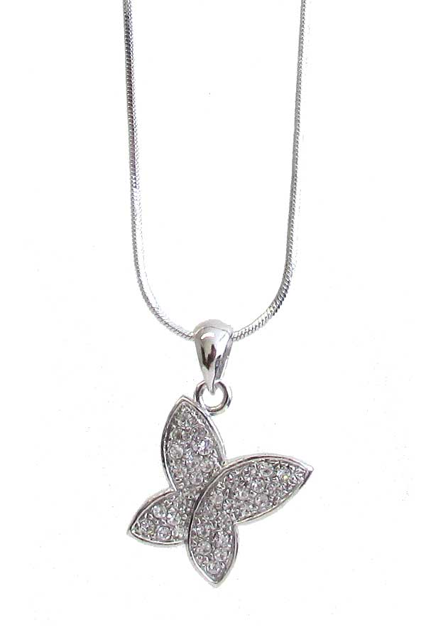 MADE IN KOREA WHITEGOLD PLATING CRYSTAL BUTTERFLY PENDANT NECKLACE