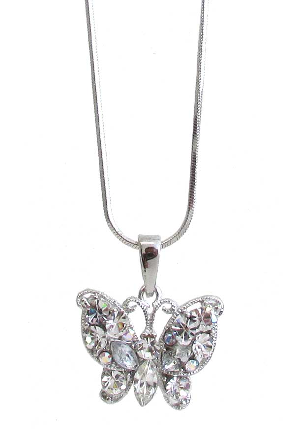 MADE IN KOREA WHITEGOLD PLATING CRYSTAL BUTTERFLY PENDANT NECKLACE