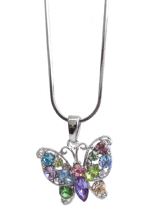 MADE IN KOREA WHITEGOLD PLATING CRYSTAL BUTTERFLY PENDANT NECKLACE