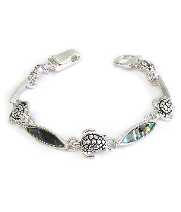 SEALIFE THEME MULTI CHARM ABALONE MAGNETIC BRACELET - TURTLE