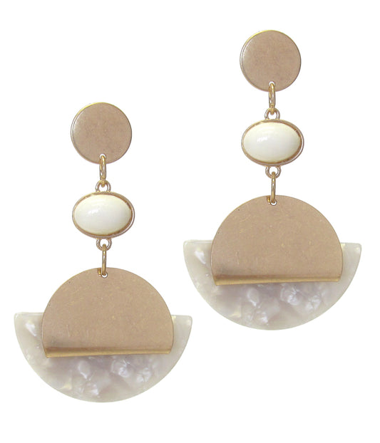 ORGANIC CELLULOSE HALF DISC METAL EARRING