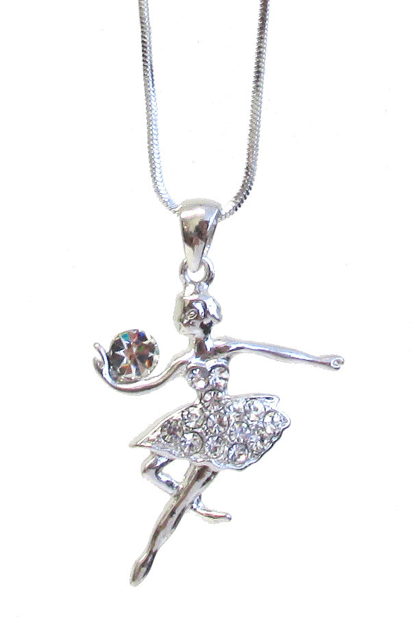 MADE IN KOREA WHITEGOLD PLATING CRYSTAL BALLERINA PENDANT NECKLACE