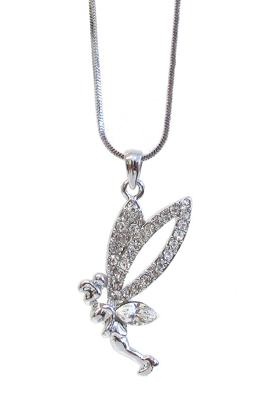 MADE IN KOREA WHITEGOLD PLATING CRYSTAL FAIRY PENDANT NECKLACE