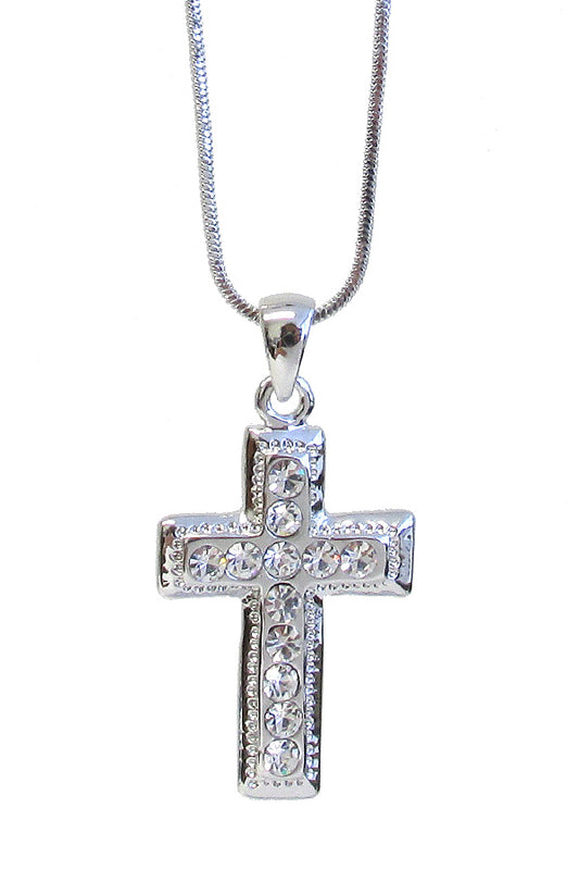 MADE IN KOREA WHITEGOLD PLATING CRYSTAL CROSS PENDANT NECKLACE