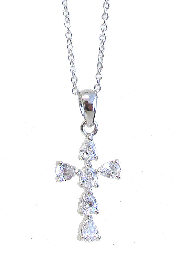 MADE IN KOREA WHITEGOLD PLATING CRYSTAL CROSS PENDANT NECKLACE